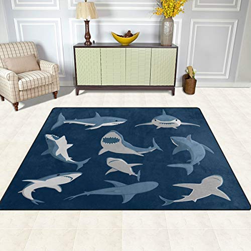 ALAZA Blue Cartoon Shark Print Area Rug Rugs for Living Room Bedroom 7' x 5'