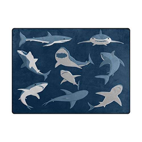 ALAZA Blue Cartoon Shark Print Area Rug Rugs for Living Room Bedroom 7' x 5'