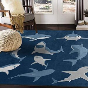 ALAZA Blue Cartoon Shark Print Area Rug Rugs for Living Room Bedroom 7' x 5'