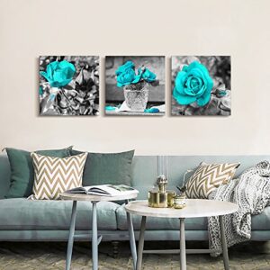 Canvas Wall Art For Bedroom Wall Decor For Living Room Black And White Wall Paintings Blue Rose Flowers Pictures Watercolor Giclee Canvas Prints Ready To Hang Room For Girls Home Decoration 3 Pieces