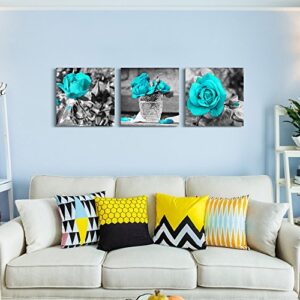 Canvas Wall Art For Bedroom Wall Decor For Living Room Black And White Wall Paintings Blue Rose Flowers Pictures Watercolor Giclee Canvas Prints Ready To Hang Room For Girls Home Decoration 3 Pieces