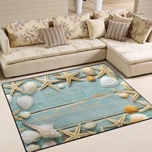 cooper girl tropical beach seashell area rug mat carpet 6’8″x4’10” for living room bedroom dining room