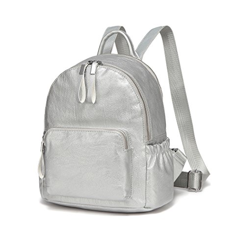 VASCHY Mini Backpack Purse, Cute Faux Leather Small Backpack Purse for Women and Teen Girls with Double Compartment Silver