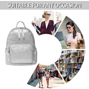 VASCHY Mini Backpack Purse, Cute Faux Leather Small Backpack Purse for Women and Teen Girls with Double Compartment Silver