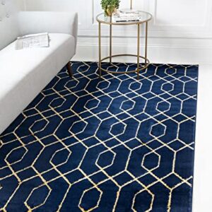 Unique Loom Glam Collection Geometric, Trellis, Metallics, Modern, Chic Area Rug, 4 ft 0 in x 6 ft 0 in, Navy Blue/Gold