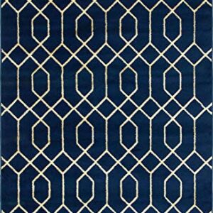 Unique Loom Glam Collection Geometric, Trellis, Metallics, Modern, Chic Area Rug, 4 ft 0 in x 6 ft 0 in, Navy Blue/Gold