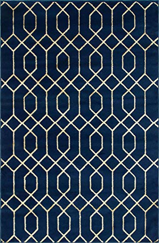 Unique Loom Glam Collection Geometric, Trellis, Metallics, Modern, Chic Area Rug, 4 ft 0 in x 6 ft 0 in, Navy Blue/Gold