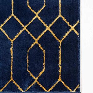 Unique Loom Glam Collection Geometric, Trellis, Metallics, Modern, Chic Area Rug, 4 ft 0 in x 6 ft 0 in, Navy Blue/Gold