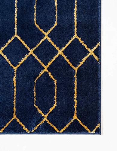 Unique Loom Glam Collection Geometric, Trellis, Metallics, Modern, Chic Area Rug, 4 ft 0 in x 6 ft 0 in, Navy Blue/Gold