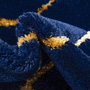 Unique Loom Glam Collection Geometric, Trellis, Metallics, Modern, Chic Area Rug, 4 ft 0 in x 6 ft 0 in, Navy Blue/Gold