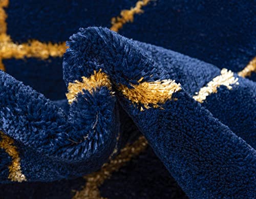 Unique Loom Glam Collection Geometric, Trellis, Metallics, Modern, Chic Area Rug, 4 ft 0 in x 6 ft 0 in, Navy Blue/Gold