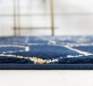 Unique Loom Glam Collection Geometric, Trellis, Metallics, Modern, Chic Area Rug, 4 ft 0 in x 6 ft 0 in, Navy Blue/Gold