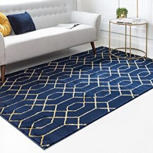 Unique Loom Glam Collection Geometric, Trellis, Metallics, Modern, Chic Area Rug, 4 ft 0 in x 6 ft 0 in, Navy Blue/Gold