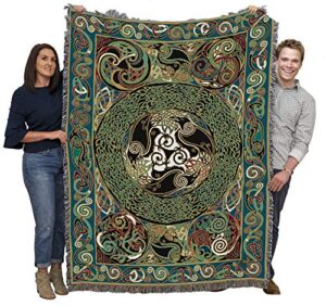 morrigan ravens panel blanket by jen delyth – celtic gift tapestry throw woven from cotton – made in the usa (72×54)