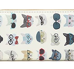 Ecohaso Women Zip Around Organizer Wallet PU Clutch Long Purse Cartoon Printed Wallet (Cats)