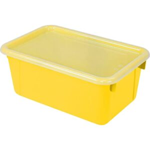 storex small cubby bin with cover, 12.2-inch x 7.8-inch x 5.1-inch, yellow, set of 3 (stx62410u06c)