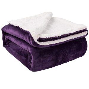 nanpiper sherpa blanket, super soft fuzzy flannel fleece/wool like reversible velvet plush couch blanket, lightweight warm blankets for winter (throw size 50″x60″, purple)