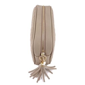 Simple Shoulder Crossbody Bag With Metal Chain Strap And Tassel Top Zipper (Taupe)