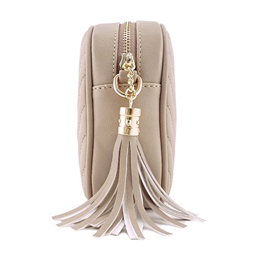 Simple Shoulder Crossbody Bag With Metal Chain Strap And Tassel Top Zipper (Taupe)