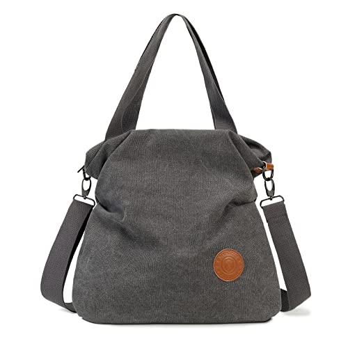 MYHOZEE Canvas Crossbody Bags for Women, Canvas Tote Bag Canvas Purses and Handbags for Womens Gray