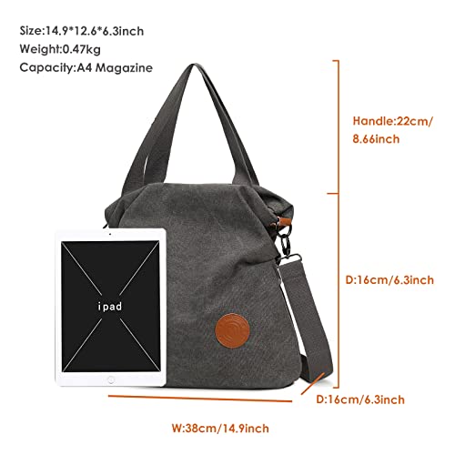 MYHOZEE Canvas Crossbody Bags for Women, Canvas Tote Bag Canvas Purses and Handbags for Womens Gray