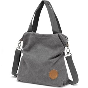 MYHOZEE Canvas Crossbody Bags for Women, Canvas Tote Bag Canvas Purses and Handbags for Womens Gray