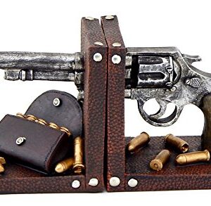 Bellaa 26317 Vintage Pistol Bookends Gun Six-Shooter Revolver Bullets Man Cave Book Shelf Firearm Deco Weapons Fire Arms Rustic Western Cowboy Mans Cave 6 Inch Tall