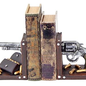 Bellaa 26317 Vintage Pistol Bookends Gun Six-Shooter Revolver Bullets Man Cave Book Shelf Firearm Deco Weapons Fire Arms Rustic Western Cowboy Mans Cave 6 Inch Tall