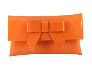loni womens cute patent faux leather clutch bag/shoulder bag in orange
