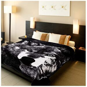 hiyoko wolf throw animal blanket queen faux fur blanket 75″ w x 90″ h ultra plush korean comfy, safari mink, warm