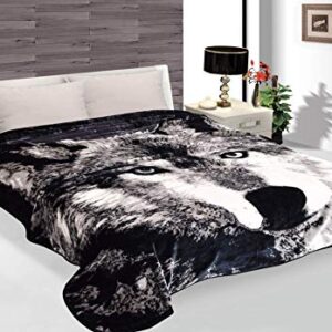 Hiyoko Wolf Throw Animal Blanket Queen Faux Fur Blanket 75" W x 90" H Ultra Plush Korean Comfy, Safari Mink, Warm