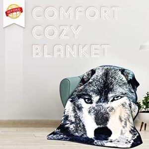 Hiyoko Wolf Throw Animal Blanket Queen Faux Fur Blanket 75" W x 90" H Ultra Plush Korean Comfy, Safari Mink, Warm