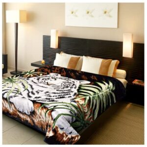 hiyoko faux fur throw blanket queen size – white tiger blanket faux mink – bed blankets queen size