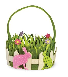 boston international polka dot bunny felt basket, green/pink