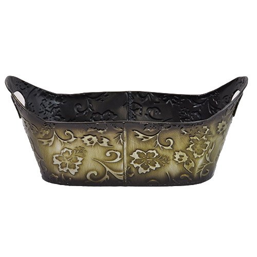 The Lucky Clover Trading Xavier Raised Floral Home Decor Metal Basket Container, Olive Green