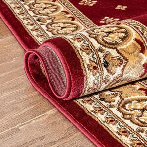 Noble Palace Red French European Formal Traditional Area Rug 5x7 ( 5'3" x 7'3" ) Easy to Clean Stain Fade Resistant Shed Free Modern Contemporary Floral Transitional Soft Living Dining Room Rug