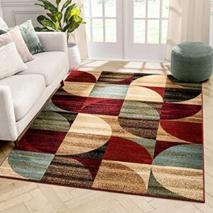 well woven mid century modern multicolor geometric modern area rug 5×7 (5’3″ x 7’3″) easy to clean stainshed free abstract contemporary color block boxes soft living dining room rug