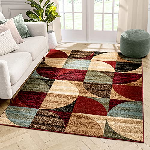 Well Woven Mid Century Modern Multicolor Geometric Modern Area Rug 5x7 (5'3" x 7'3") Easy to Clean StainShed Free Abstract Contemporary Color Block Boxes Soft Living Dining Room Rug