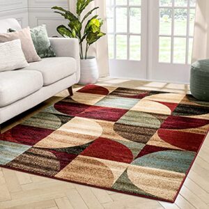 Well Woven Mid Century Modern Multicolor Geometric Modern Area Rug 5x7 (5'3" x 7'3") Easy to Clean StainShed Free Abstract Contemporary Color Block Boxes Soft Living Dining Room Rug