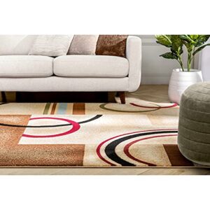 Well Woven Deco Rings Ivory Geometric Modern Casual Area Rug (5'3" x 7'3") Easy to Clean Stain Fade Resistant Shed Free Abstract Contemporary Color Block Boxes Lines Soft Living Dining Room Rug