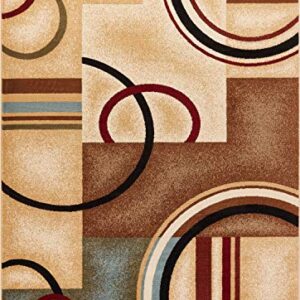 Well Woven Deco Rings Ivory Geometric Modern Casual Area Rug (5'3" x 7'3") Easy to Clean Stain Fade Resistant Shed Free Abstract Contemporary Color Block Boxes Lines Soft Living Dining Room Rug