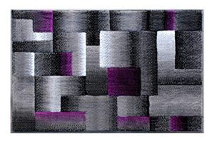 masada rugs, modern contemporary area rug, purple grey black (2 feet x 3 feet) mat