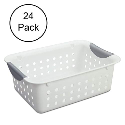 Sterilite 16228012 Small Ultra Plastic Storage Organizer Basket, White (24 Pack)