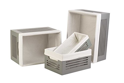 Creative Scents Wooden Storage Box - Decorative Closet, Cabinet and Shelf Basket Organizer Lined with Machine Washable Soft Linen Fabric - Grey, Small