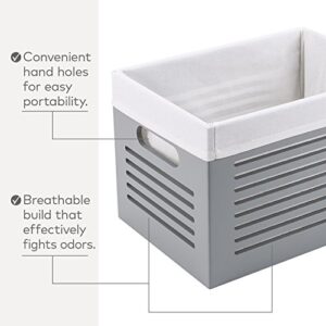 Creative Scents Wooden Storage Box - Decorative Closet, Cabinet and Shelf Basket Organizer Lined with Machine Washable Soft Linen Fabric - Grey, Small