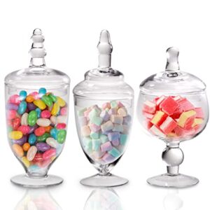 palais glassware clear glass apothecary jars – set of 3 – wedding candy buffet containers (small, clear)