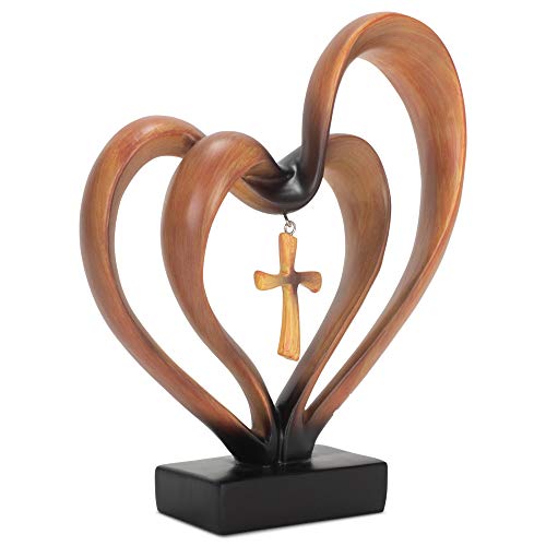 Dicksons It Takes Three Heart and Cross Brown 8.5 x 9.5 Resin Stone Pedestal Table Top Decoration