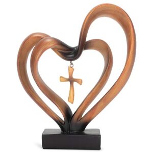 Dicksons It Takes Three Heart and Cross Brown 8.5 x 9.5 Resin Stone Pedestal Table Top Decoration