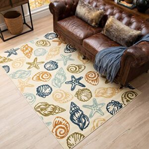 mohawk home nautical seaside area rug ,tan shells (5′ x 8′)