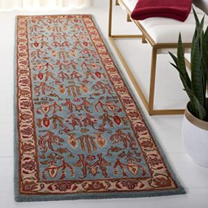 safavieh heritage collection 2’6″ x 6′ blue/ivory hg735a handmade traditional oriental premium wool runner rug